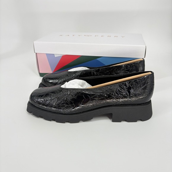 Katy Perry Lug Sole Loafers Platform Chunky Heel Black Patent Leather Size 9.5 - Picture 2 of 9
